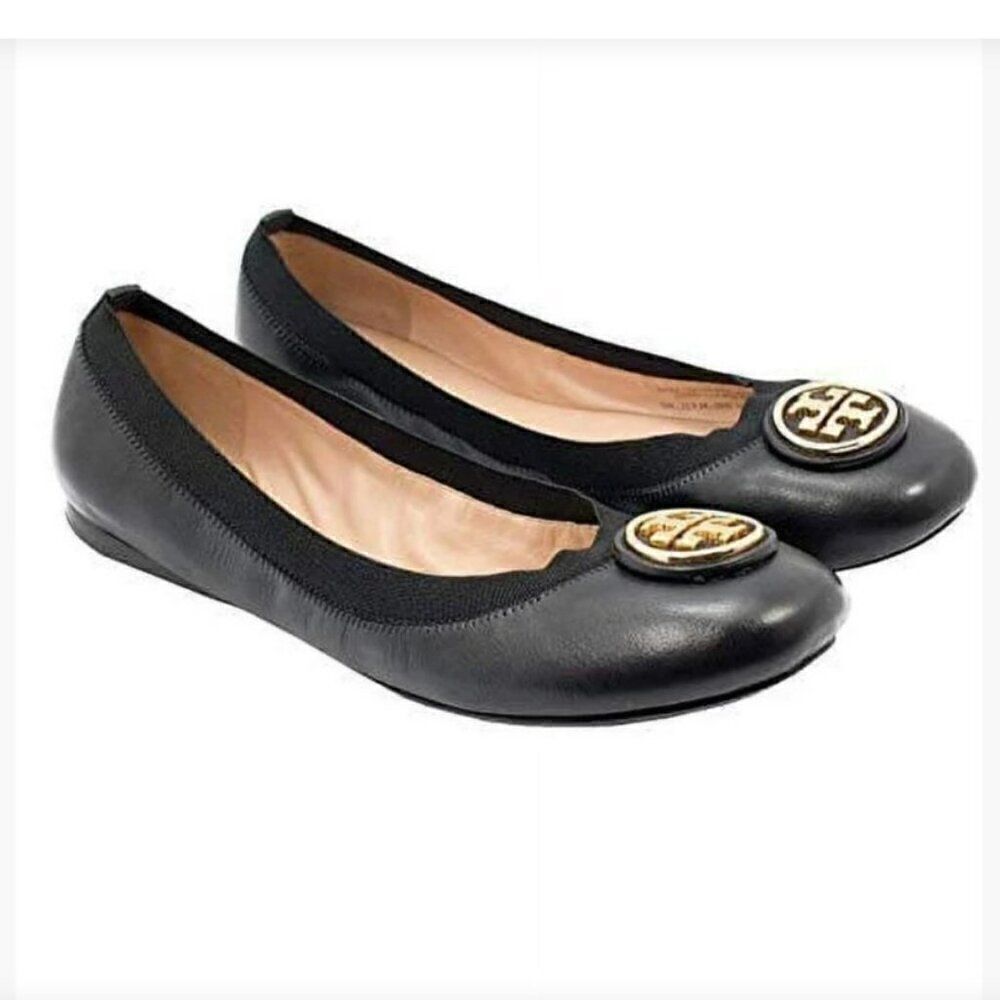 Tory Burch Black Leather Ballet Flat Shoes Size 7.5